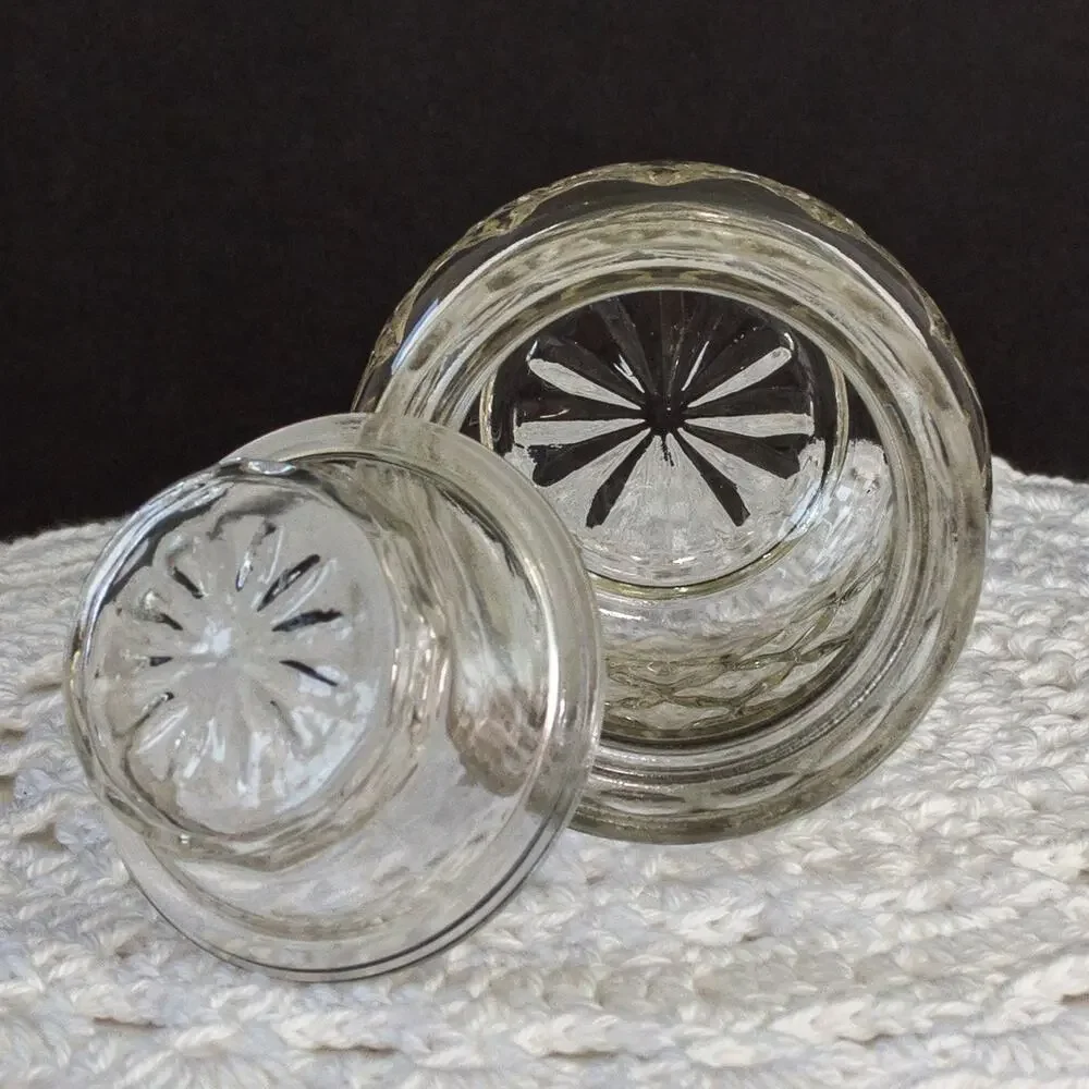 ANCHOR HOCKING Vintage Clear Pressed Glass Lidded Diamond Pattern Apothecary Jar